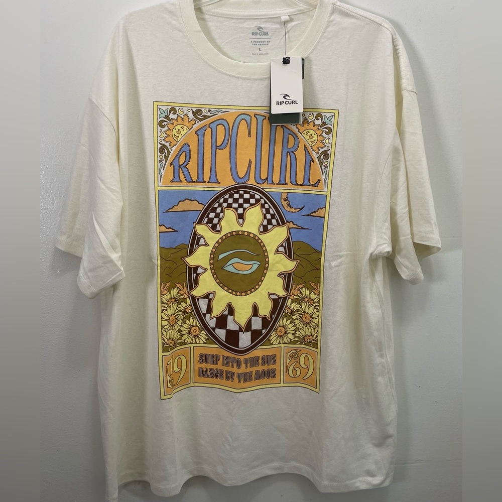 Women’s Tee Shirt with Sun Design in Cream by Rip Curl - Large